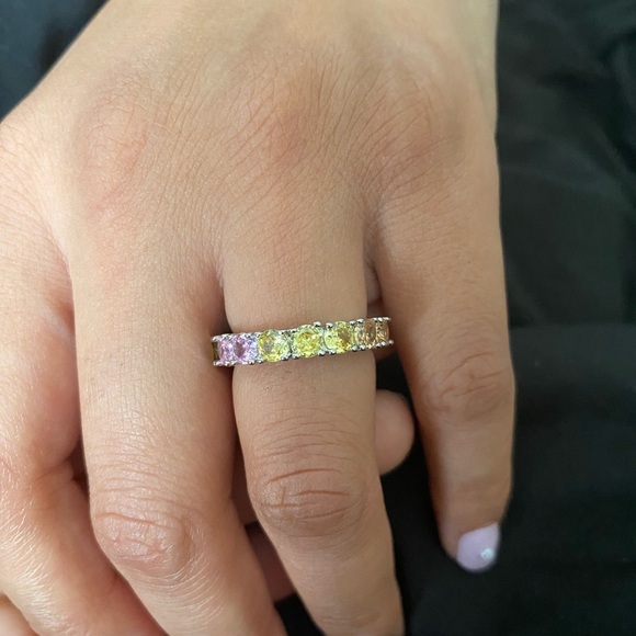 Fashion Multicolor Gemstone Silver Band Ring - Picture 3 of 3